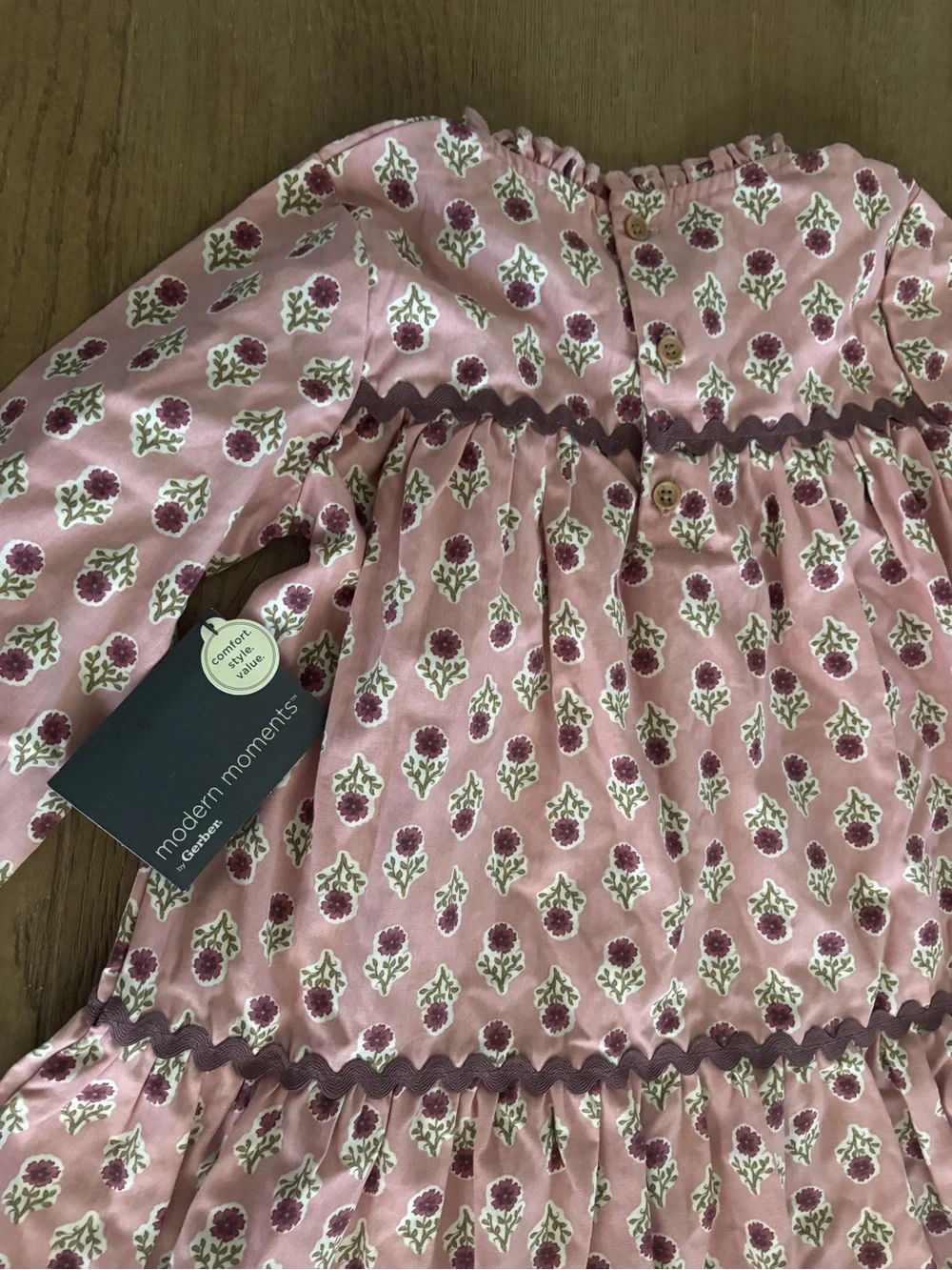 Gerber Boho Cottage Girls' Pink Floral Long-Sleeve Tiered Dress 4T